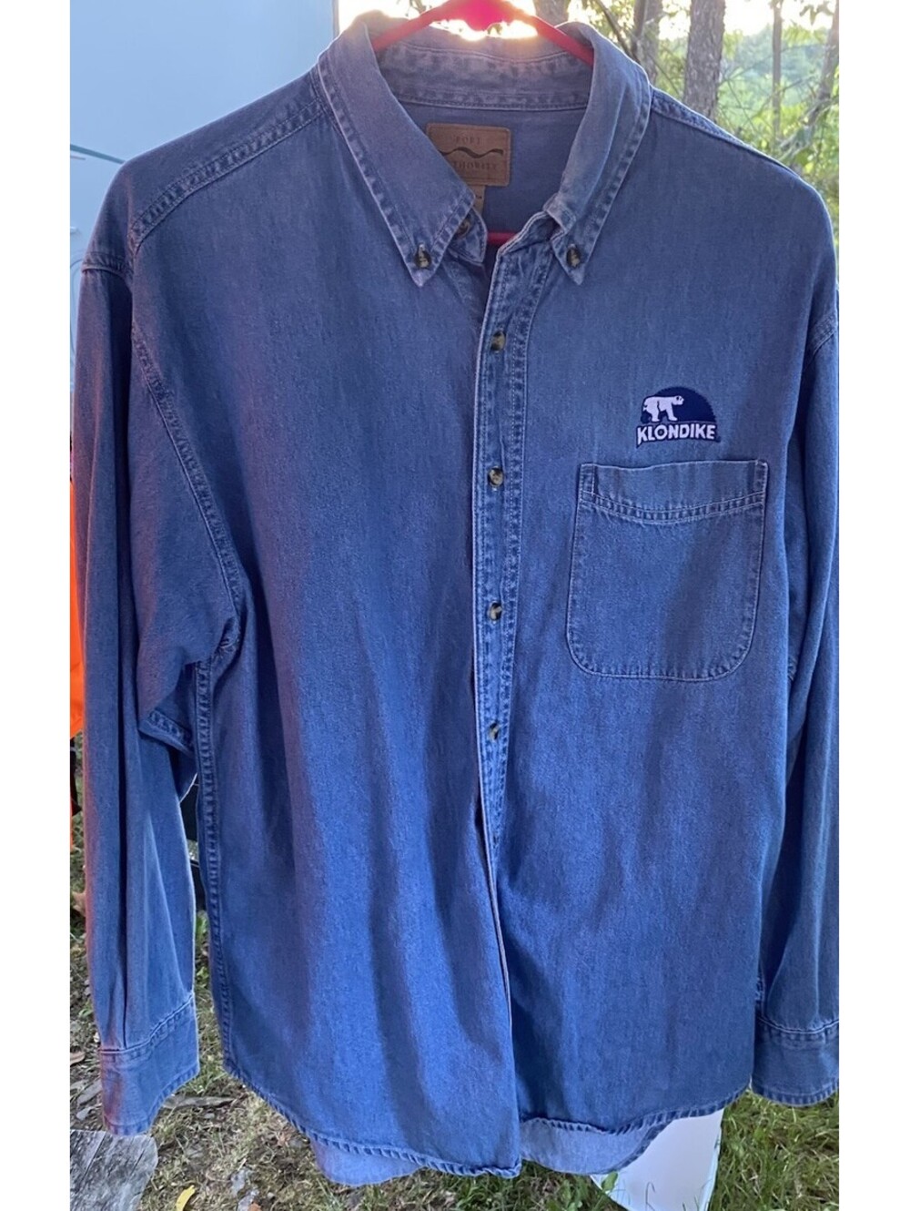 Vintage Port Authority Men's Button Up Size Medium Denim Long Sleeve "Klondike"